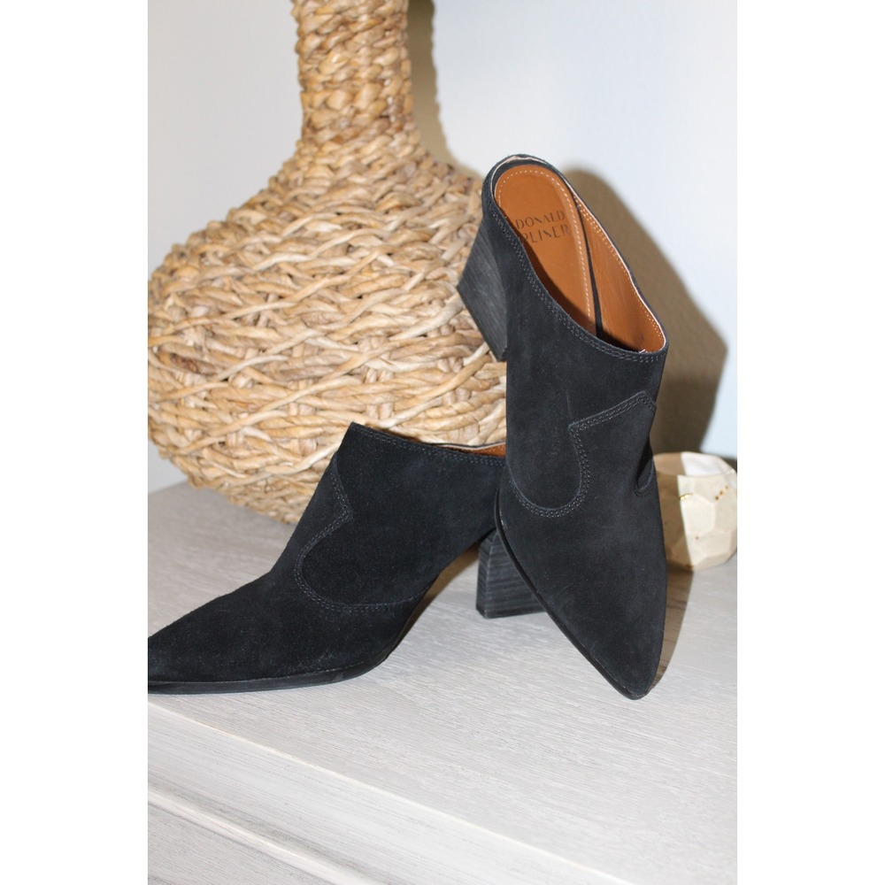 Donald Pliner Black Suede Pointed Toe Block Heel‎ Mules Womens Size 9.5